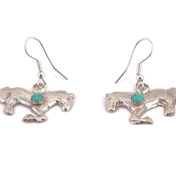 Native American‎ Women's Blue Turquoise Horse Earrings Navajo Jewelry*** - Picture 3 of 10
